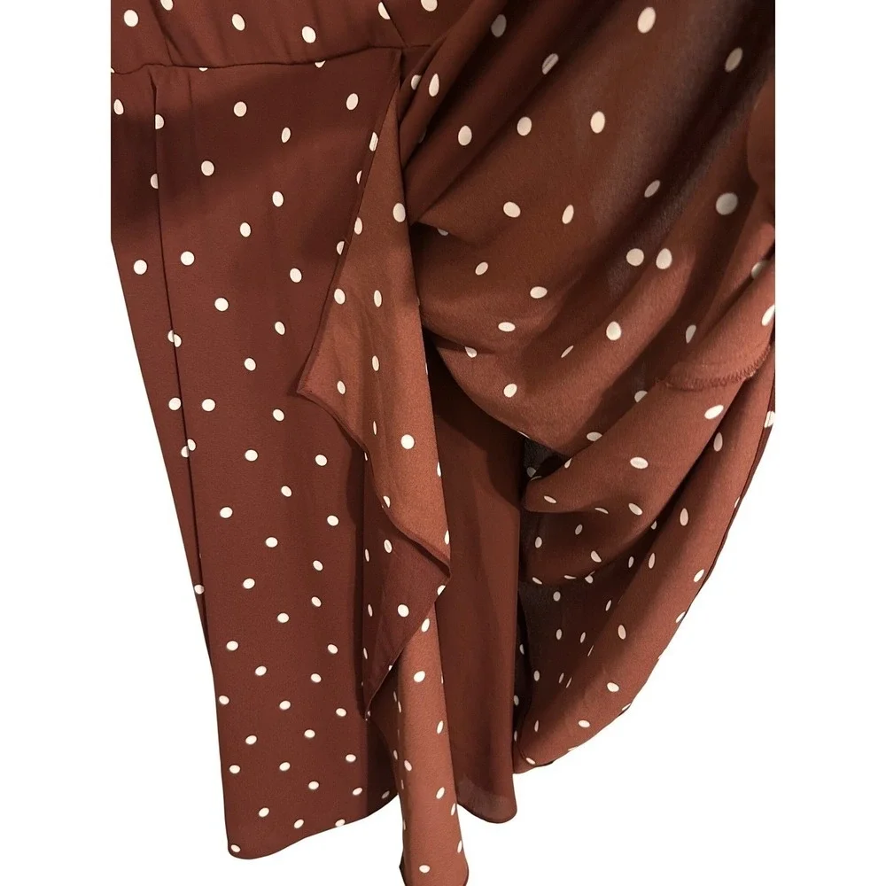 Ann Taylor Polka Dot‎ Wrap Midi Dress Rust Brown White Sleeveless Size 8 NWT